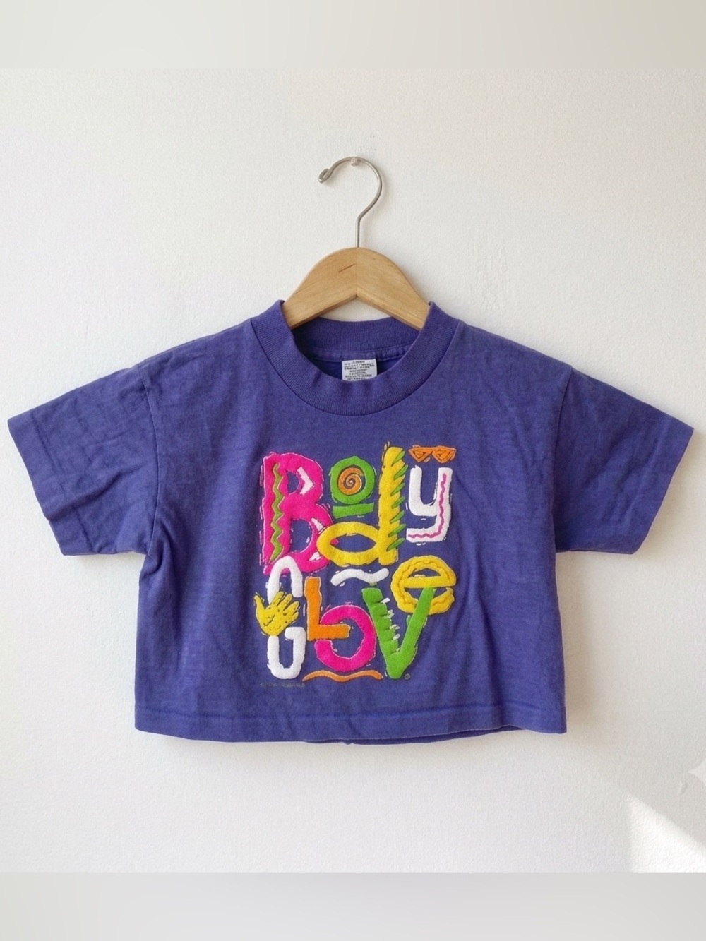 Vintage 1991 Body Glove Kids T-Shirt Purple Neon Puff Print Surf 4-6X USA Retro